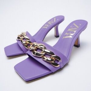 Zara heeled‎ sandal with chain Lilac Size 6.5